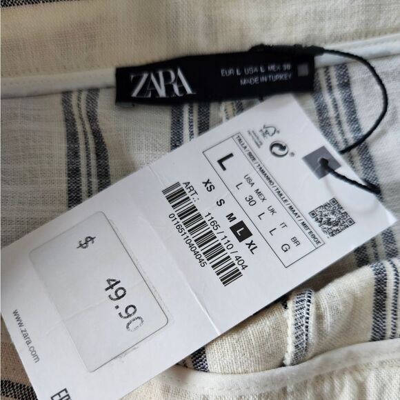 NWT Zara Cotton Linen Look Striped Ecru Button-Front High Waist Skort Skirt L - Picture 12 of 13